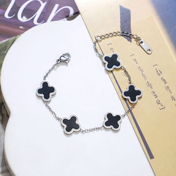 

new trendy clover charm bracelet silver plated stainless steel jewelry for women, Golden;silver