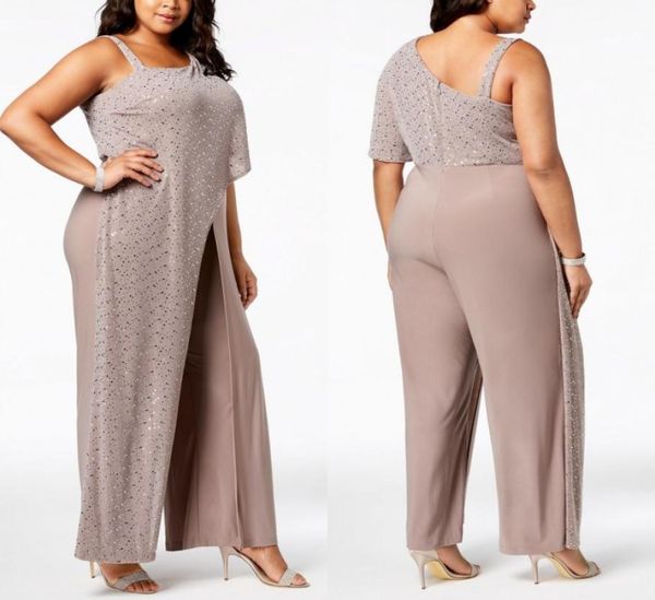 

vintage mother of the bride dresses one shoulder sequins drape jumpsuits chiffon pants plus size mother039s wedding guests suit1973104, Black;red