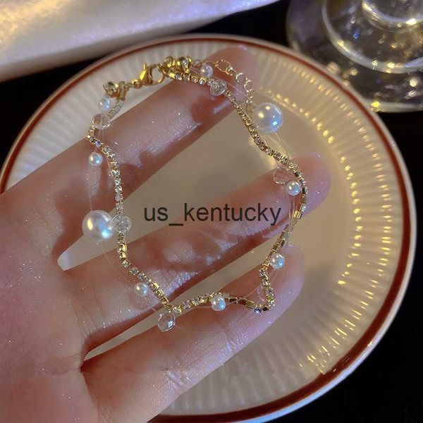 

charm bracelets new fashion trend unique design elegant delicate style double layered zircon pearl bracelet women's jewelry party gift, Golden;silver