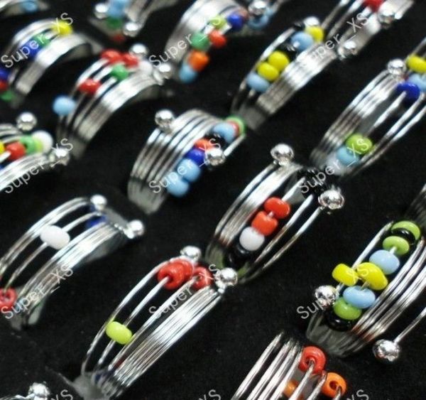 

fashion colorful beads iron spring rings for women boys girls whole jewelry bulk lots lr1892797571, Golden;silver