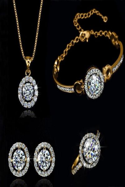 

fashion 18k gold silver plated austrian crystal necklace earrings ring jewelry set for women ladies anniversary wedding jewelry se8572939, Slivery;golden