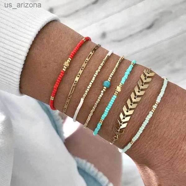 

red blue gold-color glass beads mixed bracelet women's creative arm accessories friendship bangle jewelry wholesale l230620, Golden;silver