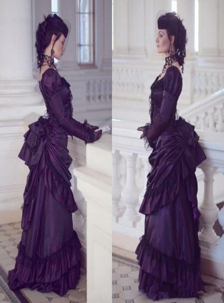 

long sleeves victorian gothic prom dresses pick ups taffeta floor length bride party robe de marrige formal evening women gowns3375802, Black