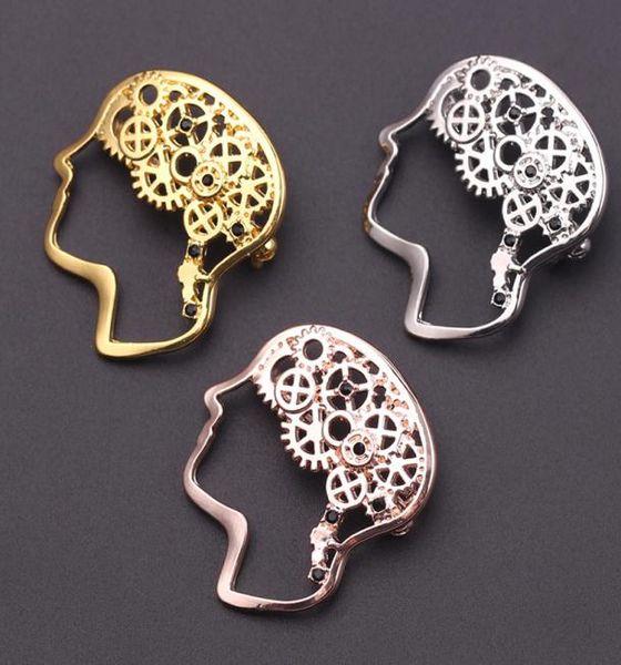 

metal gear brain brooch women men vintage head portrait brooch suit lapel pin fashion jewelry 3 colors4978625, Gray