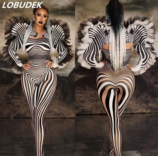 

zebra pattern jumpsuit halloween party cosplay costume rompers bar nightclub women singer dancer stage wear elastic jumpsuits y2007356978, Black;white