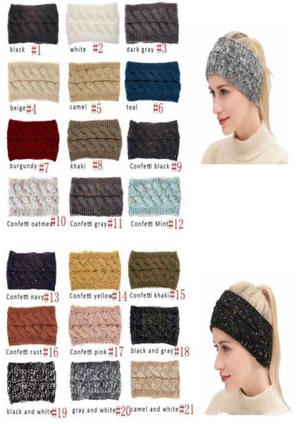 

cc hairband colorful knitted crochet headband winter ear warmer elastic hairbands wide hair accessories for ladies or girls9362449, Slivery;white