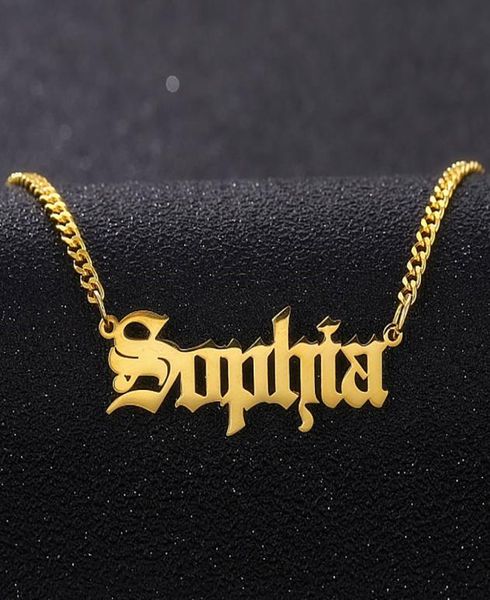 

personalized custom gold color name necklace pendant nameplate necklace with 3mm cuban chain stainless steel necklaces2749492, Silver