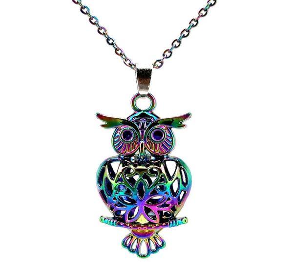 

c132 rainbow color 41mm big owl magnetic beads cage pendant essential oil diffuser aromatherapy pearl cage locket pendant necklace5344056, Silver