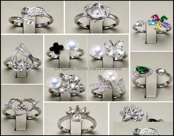 

diy pearl ring settings zircon solid 925 sier rings 16 styles for women mounting blank adjustable jewelry gift drop delivery 2021 5381484, Slivery;crystal