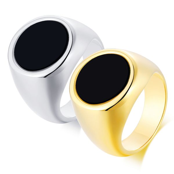 

vintage rings for men women stainless steel ring black circle enamle ring jewelry gift for boys boyfriend ladies dad yw352rc-485, Golden;silver