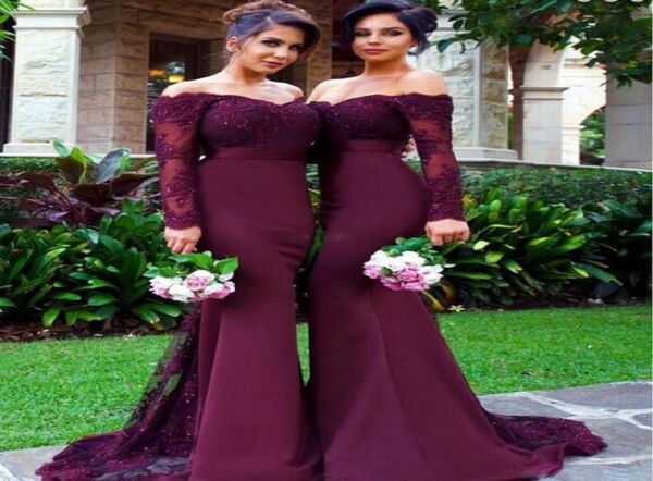 

custom made burgundy long sleeves mermaid bridesmaid dresses lace appliques off the shoulder maid of honor gowns formal evening dr3405097, White;pink