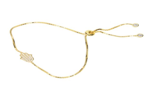 

adjust slider chain tiny cz paved hamsa hand charm bracelet 925 sterling silver lucky lovely girl women gift jewelry7327090, Golden;silver