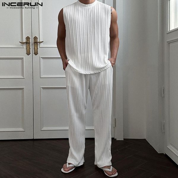 

mens tracksuits incerun men sets solid color loose oneck sleeveless tank pants 2pcs streetwear fashion casual suits s5xl 230717, Gray