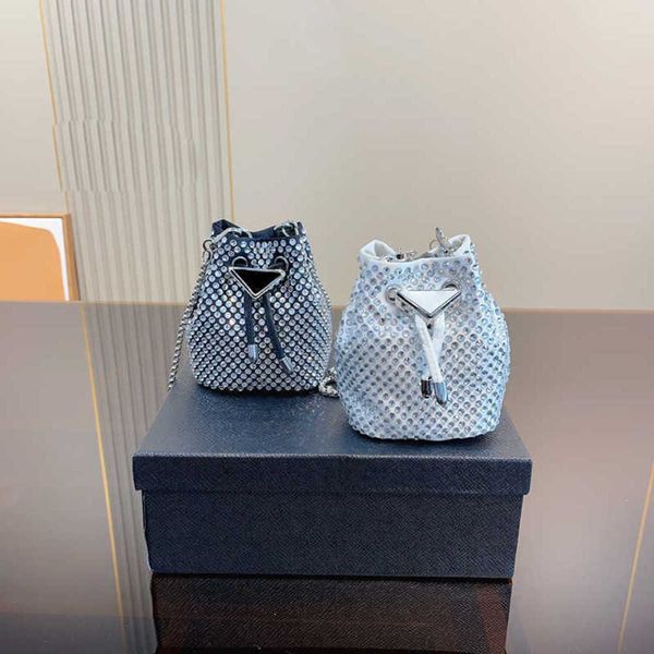 

new triangle pack bucket bags diamonds shoulder bags 2 size womens designer bag pbag luxurys handbag fashion tote bag flash rhinestones hand