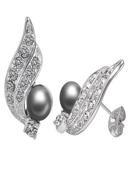 

yoursfs 6 pairsset zircon feather black pearl stud earrings woman fashion jewelry 18k gold plated5343411, Golden;silver