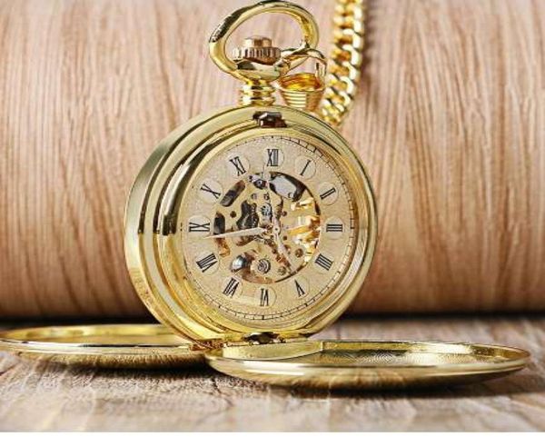

navidad christmas gift smooth mechanical pocket watch full gold color men women stylish retro fob hand wind double hunter8247700, Slivery;golden