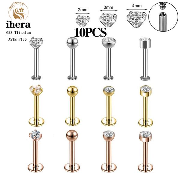 

navel bell button rings 10pcs g23 labret piercing lip ring 16g f136 internal thread nose stud earring tragus helix cartilage piercing jewelr, Silver