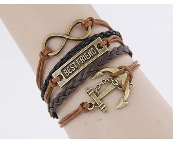 

exaggerated punk temperament straps retro fashion anchor infinite friend braided bracelet hand woven bracelet whole f3210925, Golden;silver