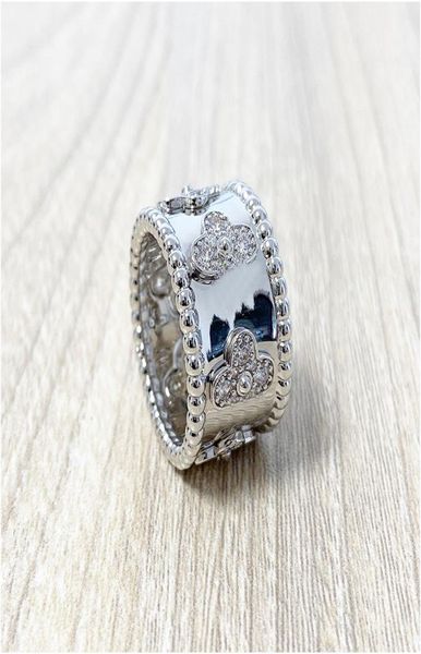 

2020 new four leaves clover zircon silver ring for women flower rings fashion jewelry for women engagement gift with box with stam8214726
