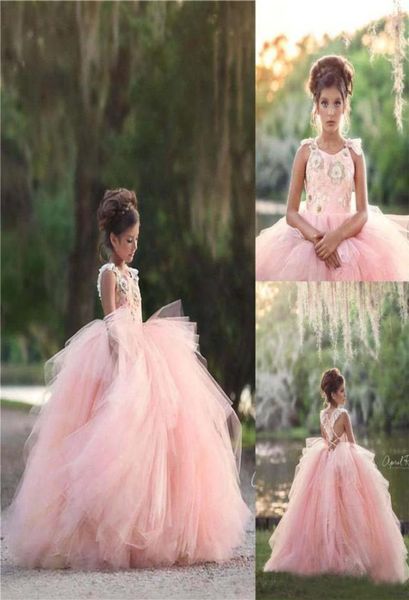 

2020 flower girl dresses jewel neck applique girls pageant gowns children ball gown kids prom party dress birthday wear4095401, White;red