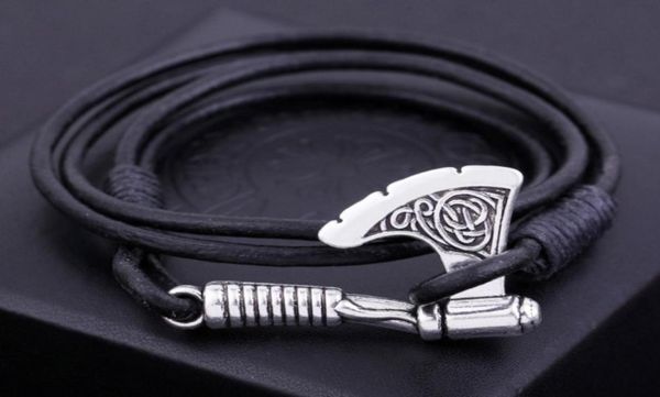 

trendy alloy tibetan silver viking axe leather bracelet high grade pu chain bracelet bangle jewelry for cool men4463843, Golden;silver