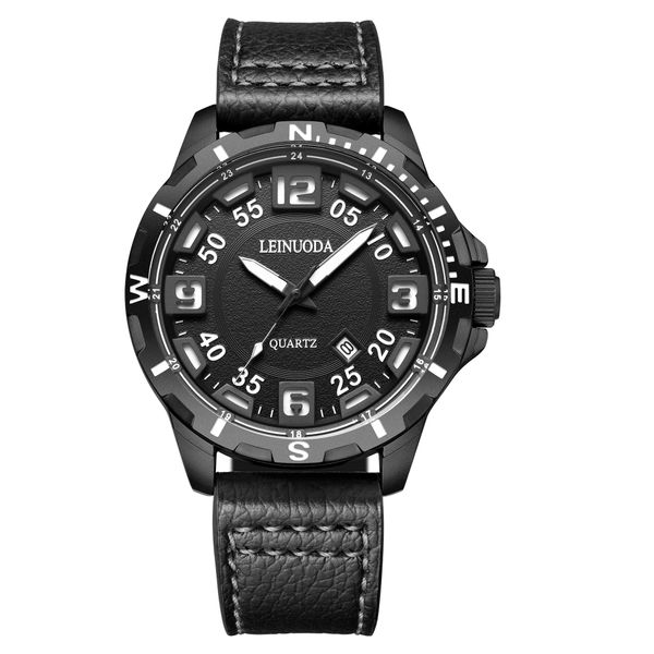 

men's watch designer 43mm quartz luminous waterproof leather strap sports wristwatch wholesale, Slivery;black