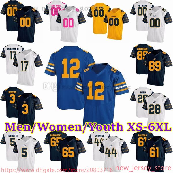 

2023-24 custom xs-6xl ncaa california golden bears football jersey daltoso prenovost anderson johnson wharton iii angelillo turner iii mcint, Black