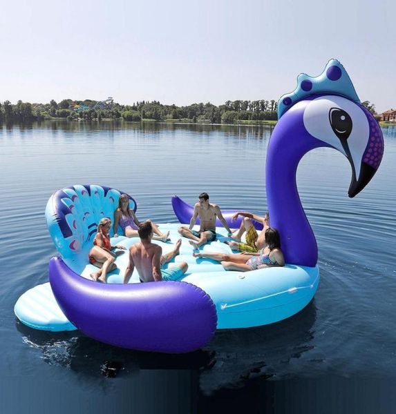 

6 person huge inflatable peacock pool floating boat giant swimming float air mattresses lounge for summer party lake water toys4946095