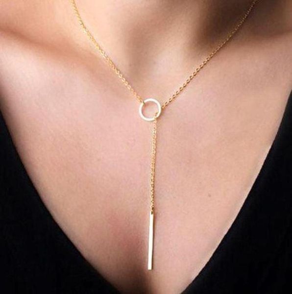 

romantic women accessories fashion gold plated metal chain bar circle lariat necklace long strip pendant necklaces jewelry eh09221186, Black
