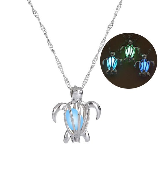 

fashion glow in the dark turtle necklace hollow pearl cages pendant luminous tortoise charm necklaces for women039s luxury jewe1936524, Silver