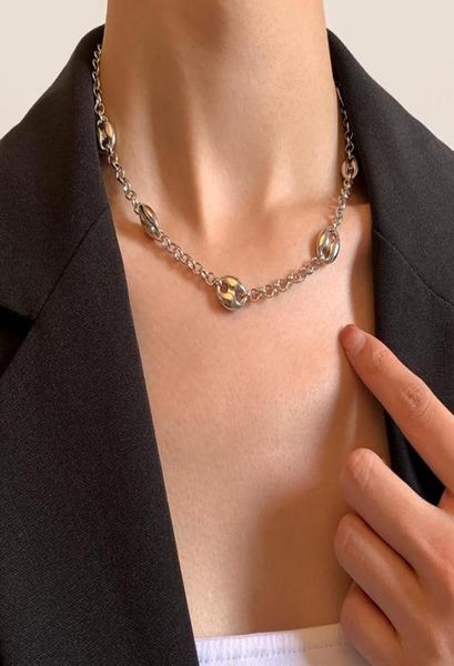 

chokers shixin simple chain choker necklace for women designer ochain stitching pig nose neck fashion jewelry 2021 gifts4920007, Golden;silver
