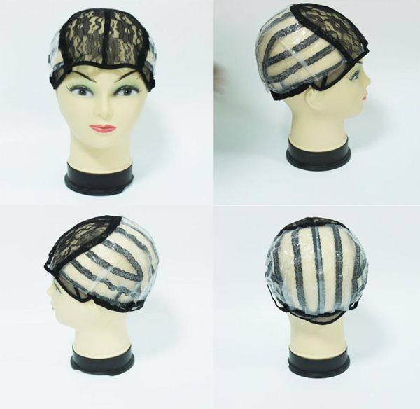 

wig caps for making wigs adjustable straps back swiss lace weave net hair extension2985458, Black;brown