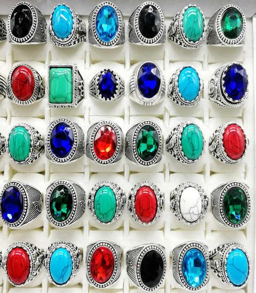 

30pcspack turquoise band new rings mens womens fashion jewelry antique silver vintage natural stone ring party gifts9127803