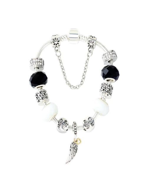 

strands bracelet angel wings beaded diy large hole black and white glaze jewelry7756134