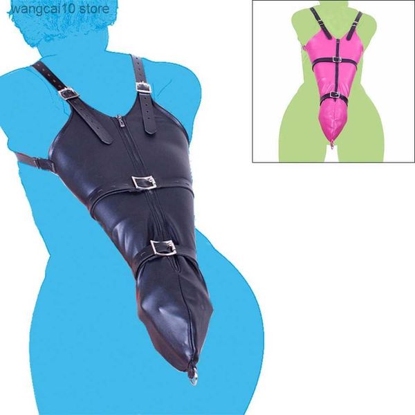 

set pu leather zipper single glove armbinder with over shoulder straps full sleeve one arm binder bondage restraints toys t230718, Red;black