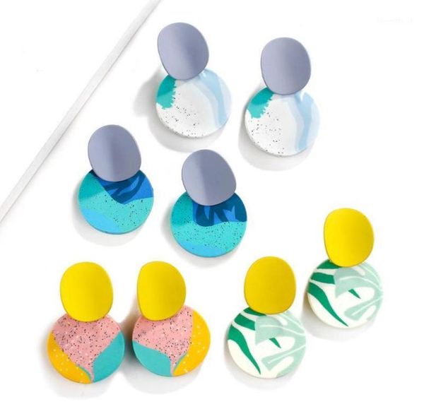 

aensoa new unique colorful round pendant drop earrings for women 2020 fashion jewelry polymer clay geometric earrings pendientes12381992, Silver