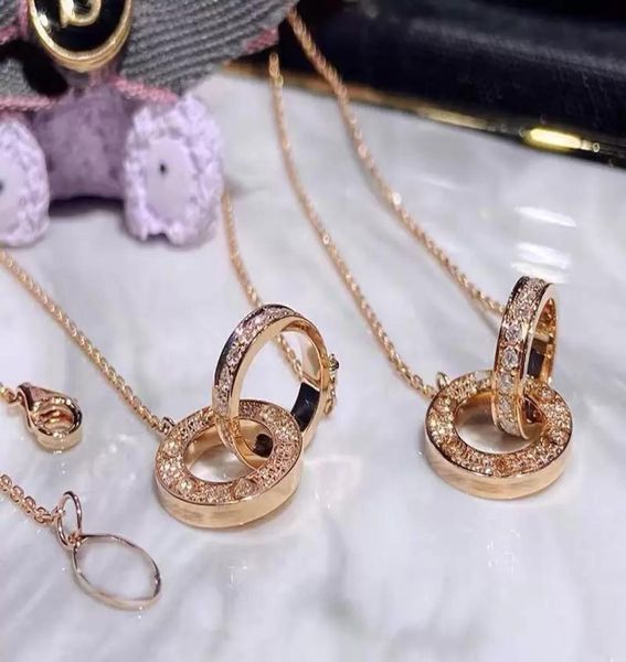 

full cz diamond double circle pendant necklace designer necklaces jewelry for women men clavicle chain lovers gift8785741, Silver
