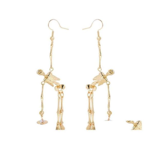 

charm punk earrings halloween gifts hanging skeleton joint gothic planet earring european american gift hip hop fashion ret7738703, Golden