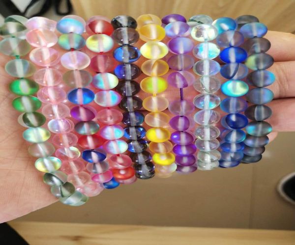 

elastic mermaid glass bracelets boho plated colorful glass beads bracelet stone bracelet for women jewelry gifts8261003, Black