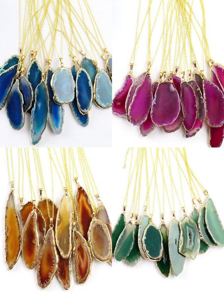 

fashion jewelryplated wrap gold agate wind bell piece pendant colored natural agate rough sliced necklace sweater chain9276065, Red;brown