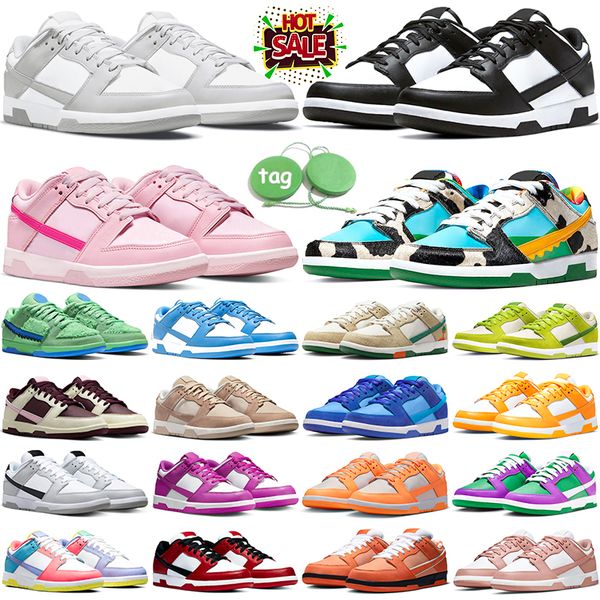 

men women designer shoes flat sneakers lows panda black white grey fog triple pink unc rose whisper team gold university red casual s