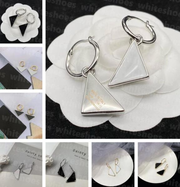 

designer triangle badge stud hip hop style ear studs women men silver hoop earring party wedding earrings1691837, Golden;silver