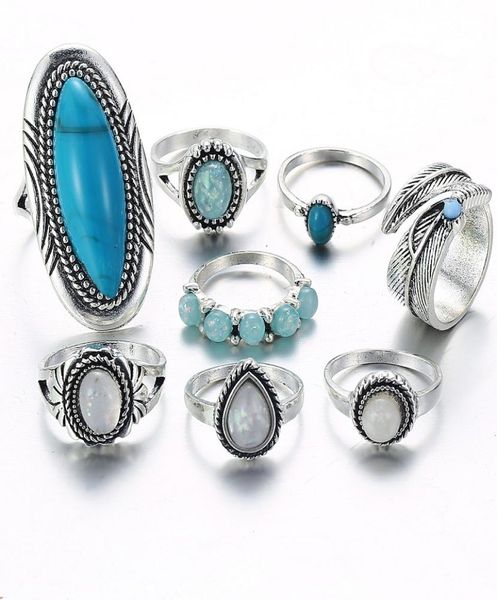 

new arrivals 7pcsset silver rings opal turquoise rings for women fashion jewelry whole with extra samples at random2129369, Golden;silver