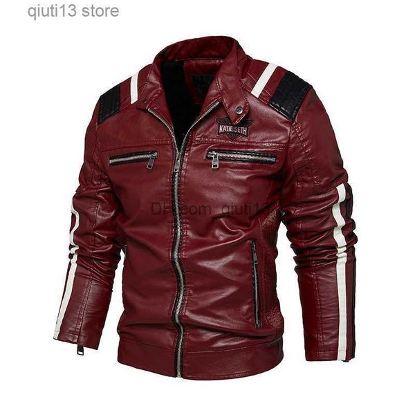 

men's jackets mens leather jacket motorcycle tactical winter fleece pu bomber stand collar slim coat male autumn business casual jacket, Black;brown