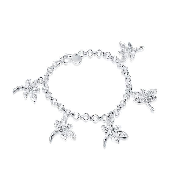 

five dragonfly bracelet sterling silver plated bracelet brand new men and women 925 silver bracelet spb0925710637, Black