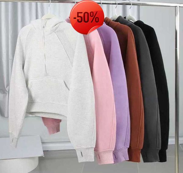 

autumn and winter yoga hoodie scuba lulus womens plus velvet thickening jackets hoodys sports half zipper terry designer sweater classic fas, Black