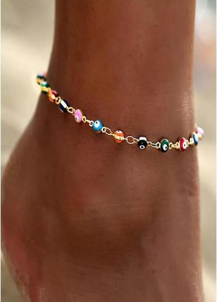 

colorful evil eye beads anklets for women gold silver color summer ocean beach ankle bracelet foot leg chain girls gift4742484, Red;blue