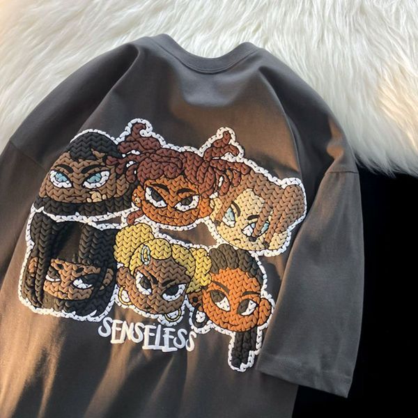 

women's tshirt american style retro hiphop cartoon shortsleeved tshirt 2023 summer ins fashion loose casual couple halfsleeved 230717, White