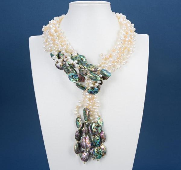 

guaiguai jewelry 3 strands natural white pearl green abalone shell necklace handmade for women1028894, Silver