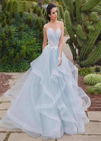 

light blue wedding dresses 2019 new lace appliques lace up bride dress sweetheart neck organza ball gown wedding party dress4180444, White